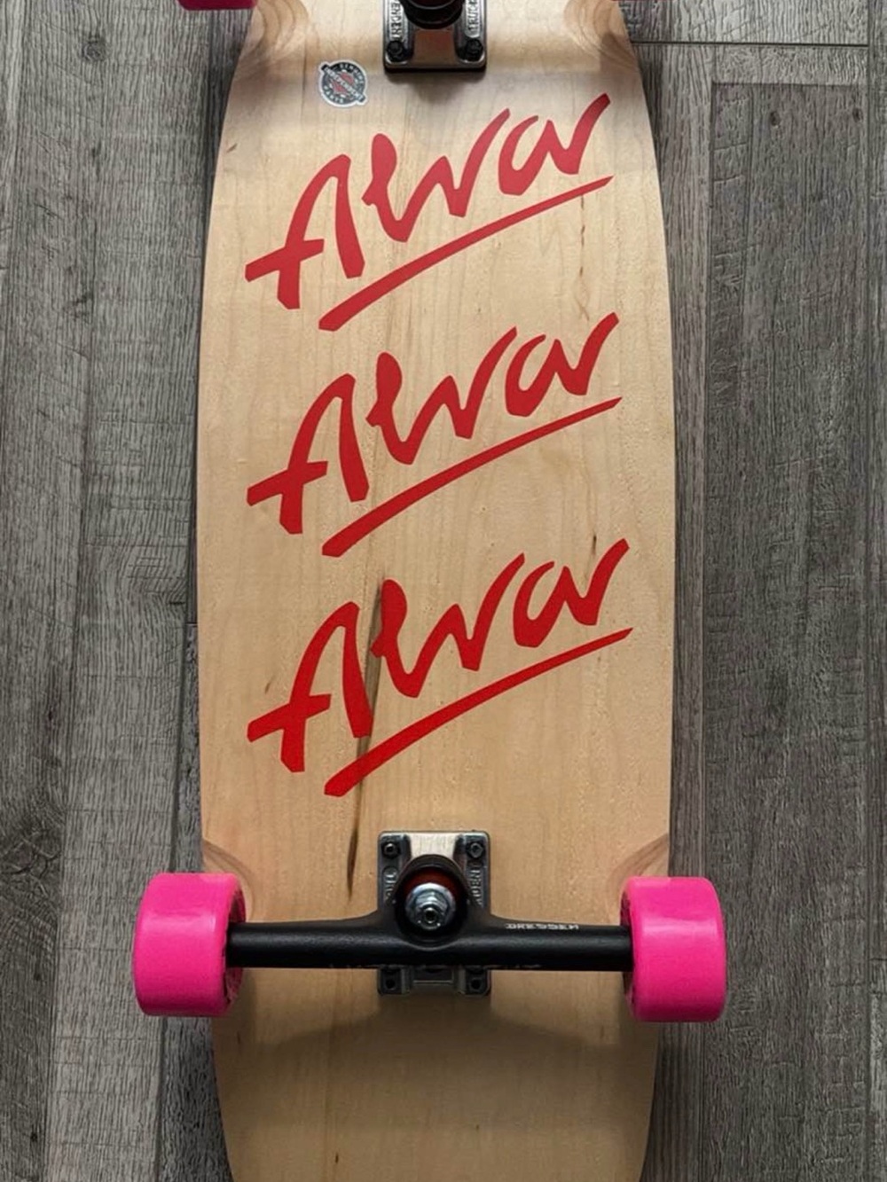 Alba Natural Deck with Red Logo and Pink Wheels